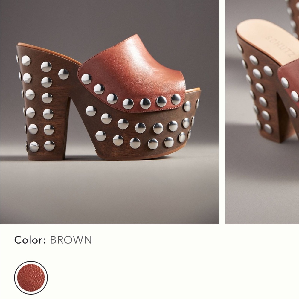 Brown Studded Platform Mules